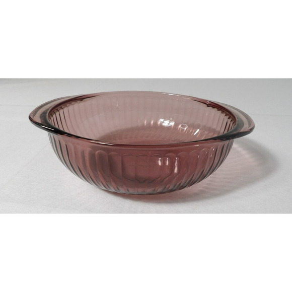 Pyrex 024-S Cranberry Round Casserole 2 Qt 2L Ribbed Glass Vintage No Lid - Picture 1 of 11